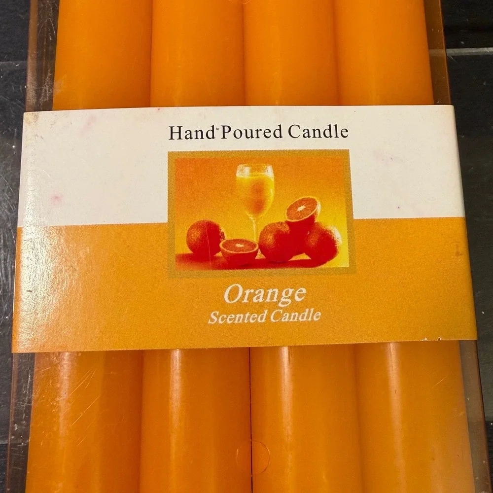 Hand Poured Orange Scented Taper Candles Set of 4 10 Inch Citrus Dinner Candles